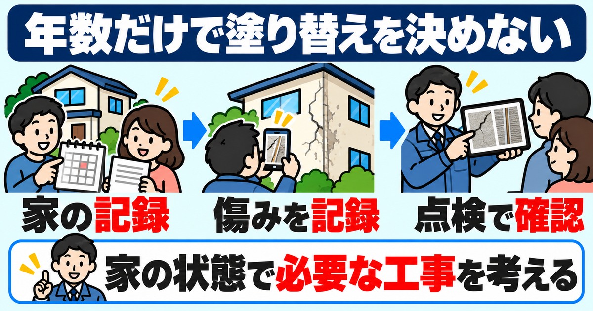 家の工事記録と傷みの写真を用意し、点検で必要な工事を確認