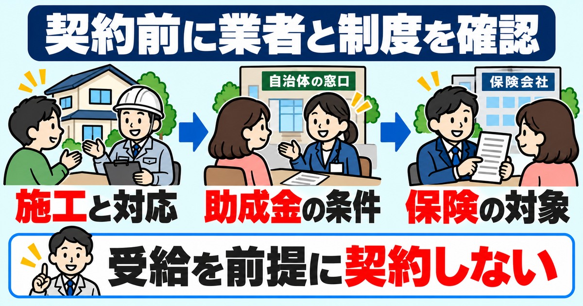 施工体制・助成金条件・保険対象を契約前に確認