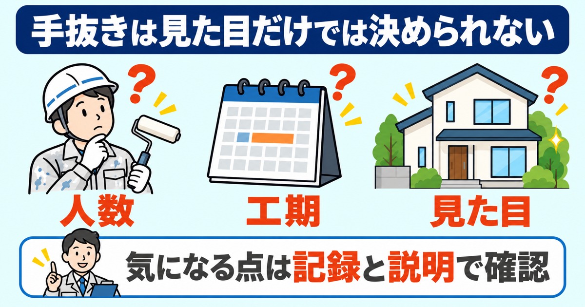 見た目・人数・工期だけで手抜きと決めず、記録と説明で確認
