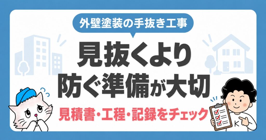 外壁塗装の手抜き工事への備え。見積書・工程・記録を確認する塗りドキくんとけーやん