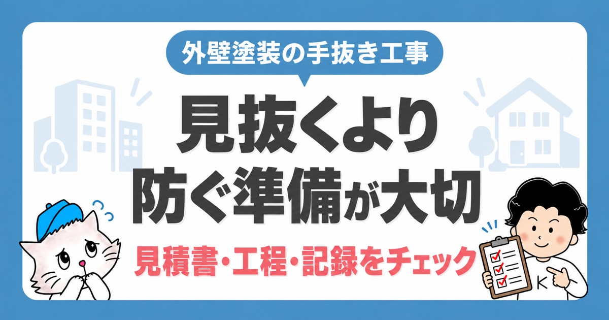 外壁塗装の手抜き工事への備え。見積書・工程・記録を確認する塗りドキくんとけーやん